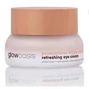 New glowoasis probiotics + triple peptide refreshing eye cream.